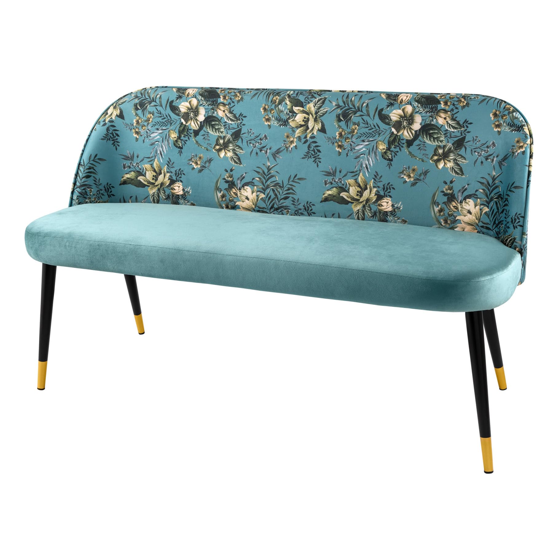 Riess Ambiente Design Bank PRÊT-À-Porter türkis Samt florales Muster und goldene Fußkappen