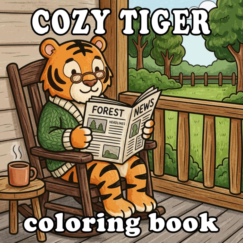 Cozy Tiger Coloring Book: Cute Anthropomorphic Tiger Home Life for Kids and Adults