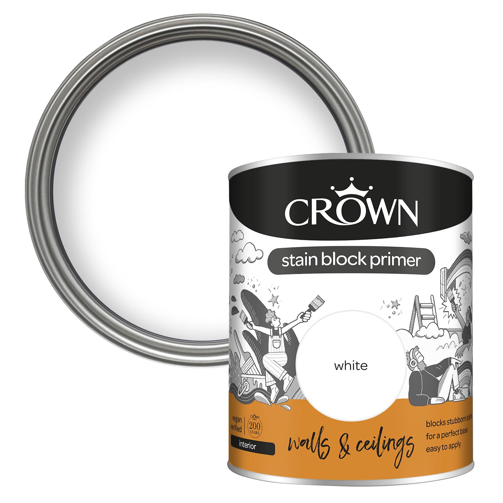 Crown STAIN BLOCK PRIMER White Protective Base Coat - Interior Use 750ml