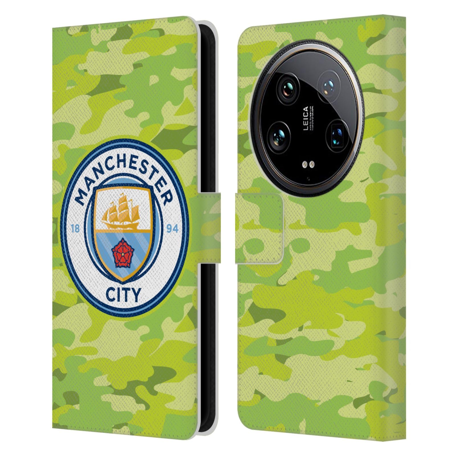 Head Case Designs Officially Licensed Manchester City Man City FC Goalee Badge Camou Leather Book Wallet Case Cover Compatible with Xiaomi 14 Ultra