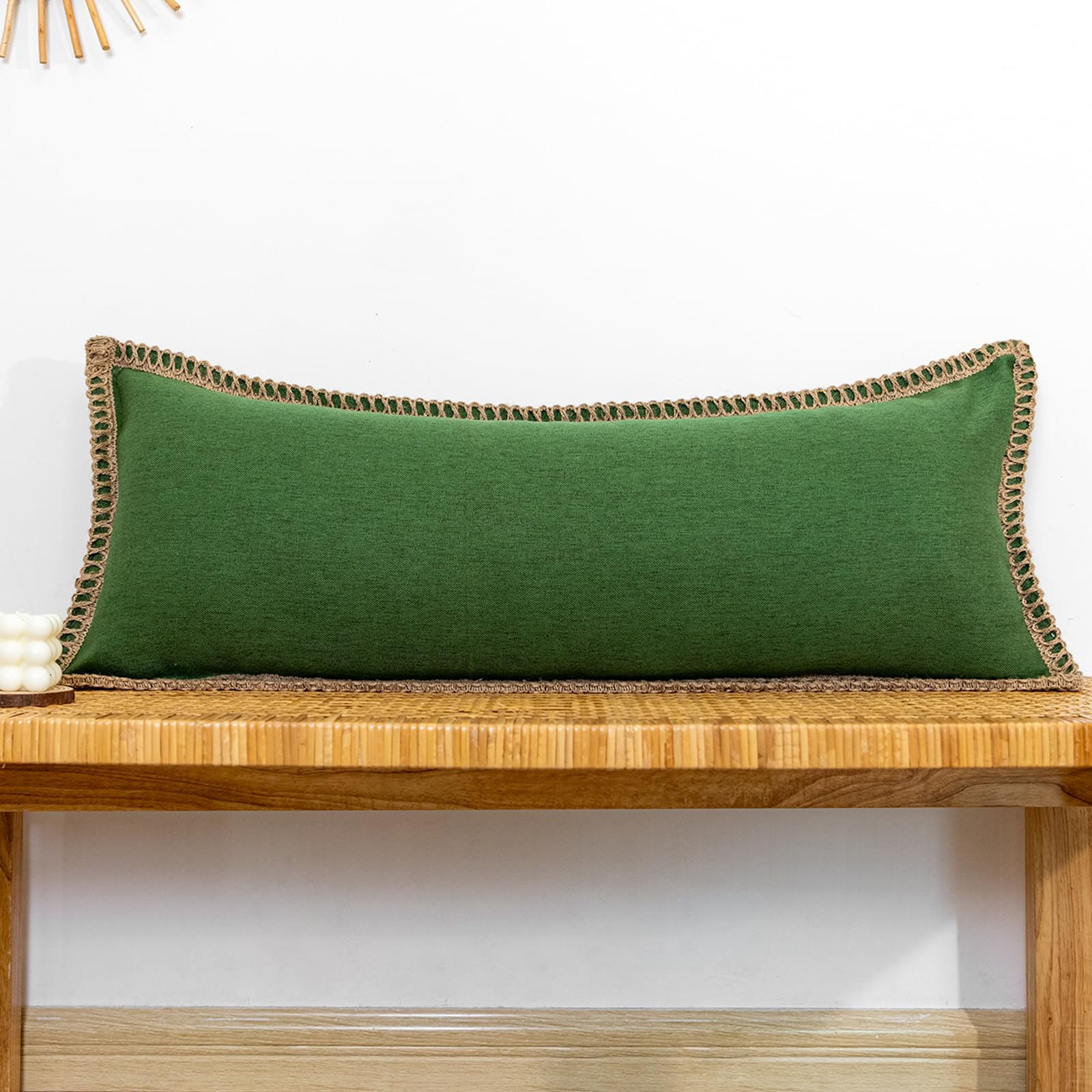 JoraLion Burlap Linen Lumbar Pillow Cover 14 x 36 inch, Trimmed Tailored Edges Cushion Cover Farmhouse Modern Decorative Pillow Case Outdoor Decor,