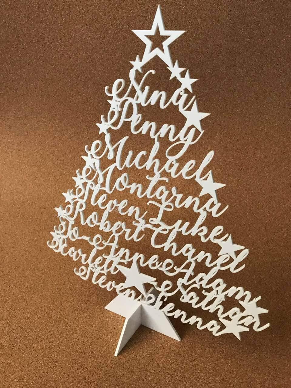 Personalized Family Christmas Trees on Stand, Custom Laser Cut Names, Xmas 2025, Large Ornament, Home Decor, Handmade Freestanding Wood and Acrylic, Happy New Year 2026, Names of Your Choice