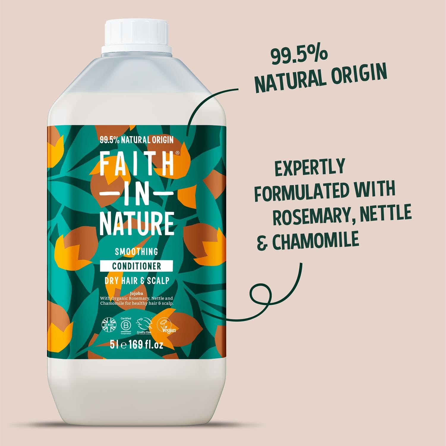 Faith In Nature Naturalna odżywka do włosów jojoba, wygładzająca, wegańska i wolna od okrucieństwa, bez SLS i parabenów, do włosów normalnych i suchych, opakowanie uzupełniające 5 l