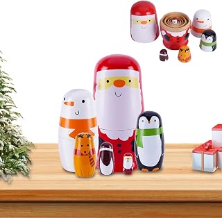Nesting Dolls, Nesting Easter Eggs Toys, Wooden Handmade Matryoshka Dolls for Kids Birthday or Home Decoration (Santa)