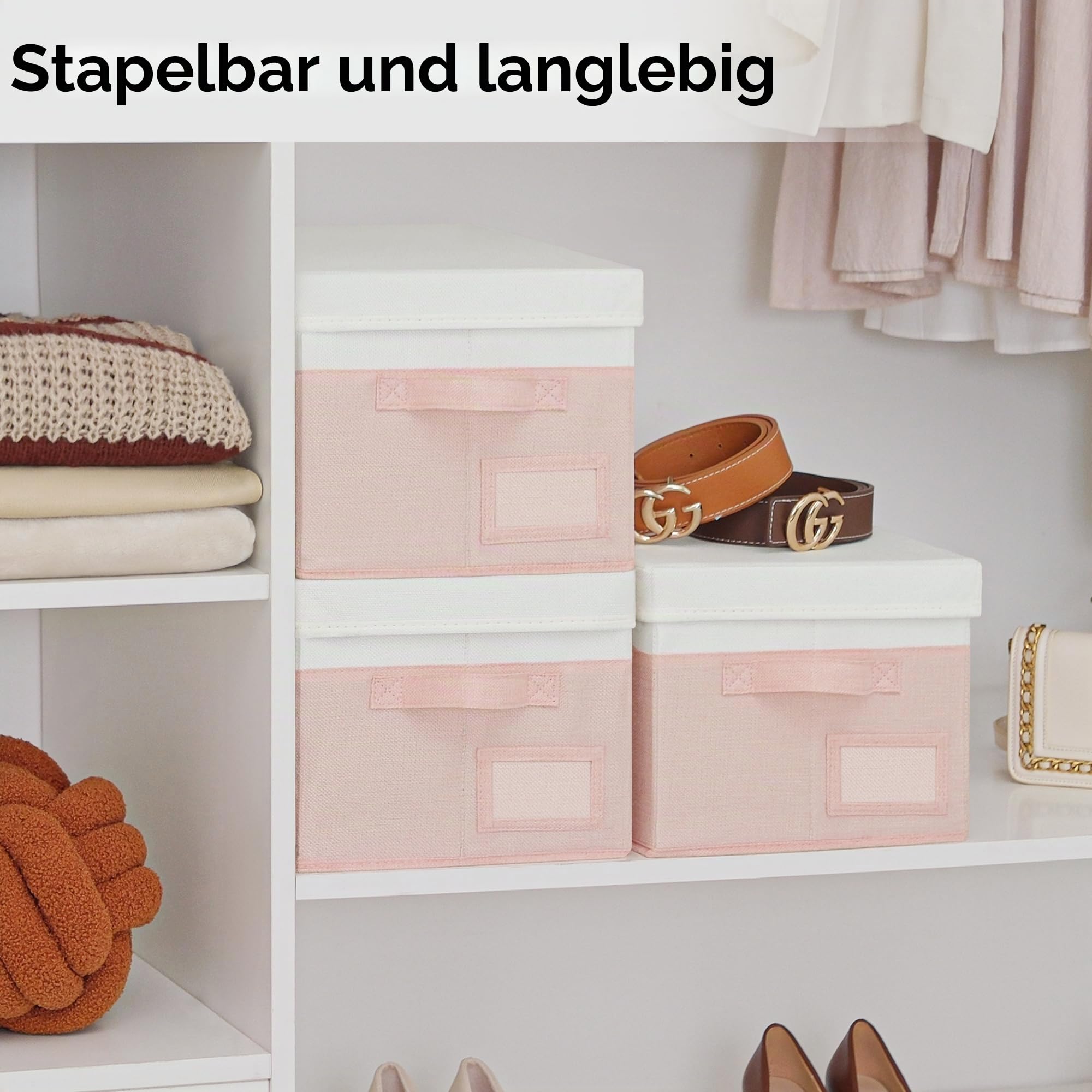GRANNY SAYS Aufbewahren Boxen mit Deckel Stoff, 3 Stück Kisten Aufbewahrung mit Deckel für Schrank, Rosa Boxen mit Deckel Aufbewahrung, Kleiderschrank Aufbewahrungskorb, Faltbare Ordnungsboxen Küche, Haushalt & Wohnen