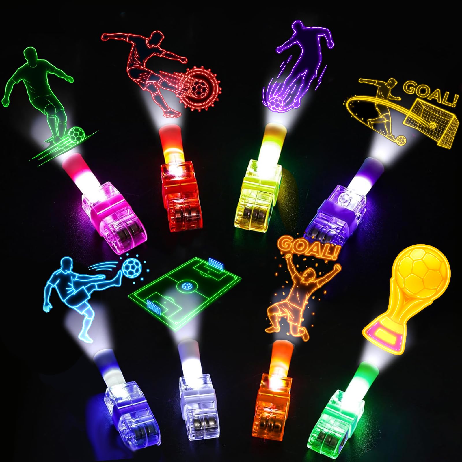 Photo 1 of 24pcs Soccer Party Favors , LED Finger Lights with 8 Projection Patterns, Soccer Party Supplies Soccer Party Decorations, Soccer Birthday Party Favors for Goodie Bag, Soccer Theme Party Decorations