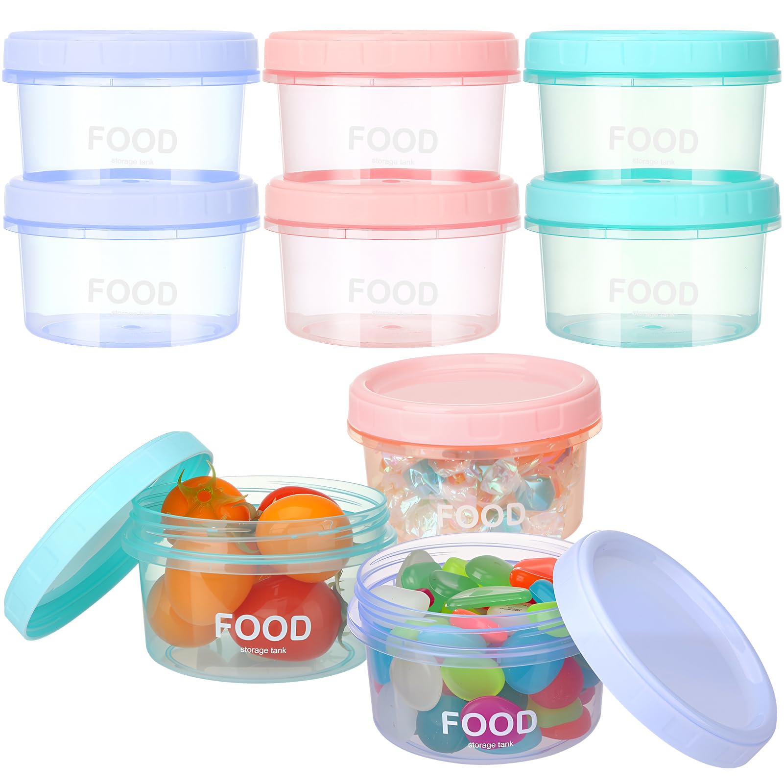 saerryor 6 Pack Small Plastic Containers with Lids, 200 ML Small Plastic Tubs Reusable Food Storage Jars for Takeaway Food, Yogurt, Dip, Fruit, Soup, Salad, Microwave & Freezer