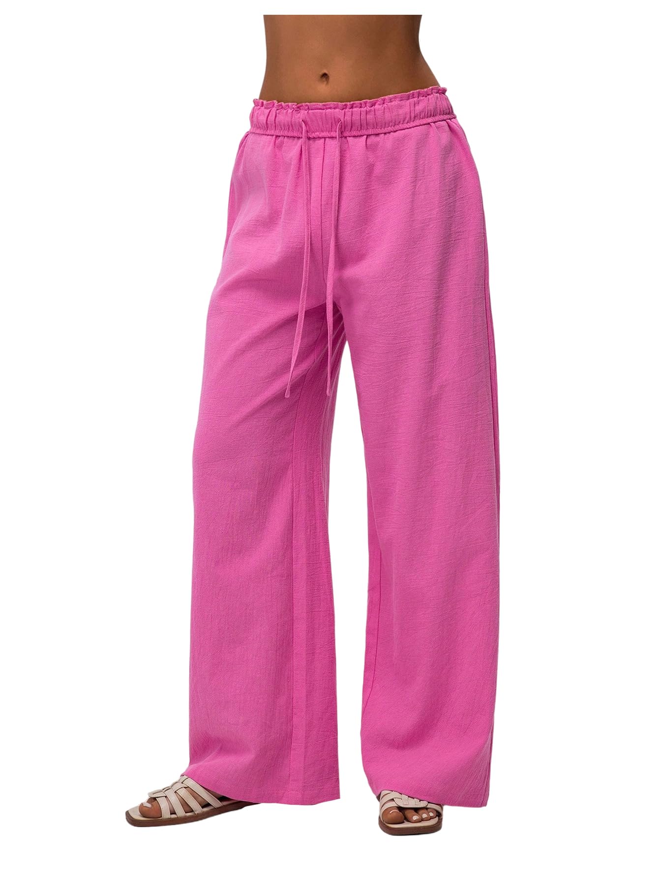 Floerns Womens Drawstring Elastic Waist Straight Leg Pants Loose Fit Casual Trousers