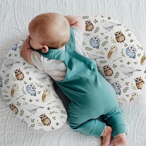 Miniatura 2 de Fundas de almohada de lactancia con diseño de búhos de acuarela y hojas bohemias para niños y niñas, razas de búhos, hojas verdes, funda de almohada