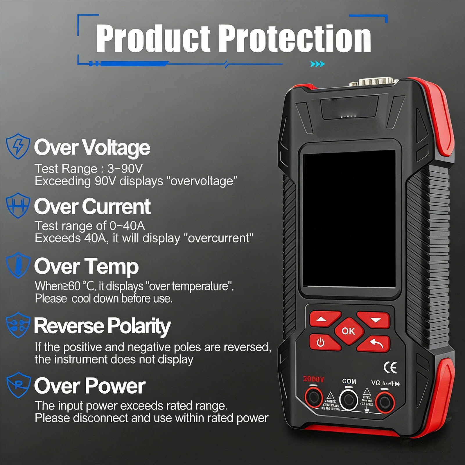 Wakects Tester Paneli Słonecznych, Multimetr Fotowoltaiczny MPPT z 3,2-calowym Wyświetlaczem LCD, Testowanie Prądu Napięciowego PV 2000 W od 0 do 40 A, Akumulator 1500 MAh do Inspekcji Paneli