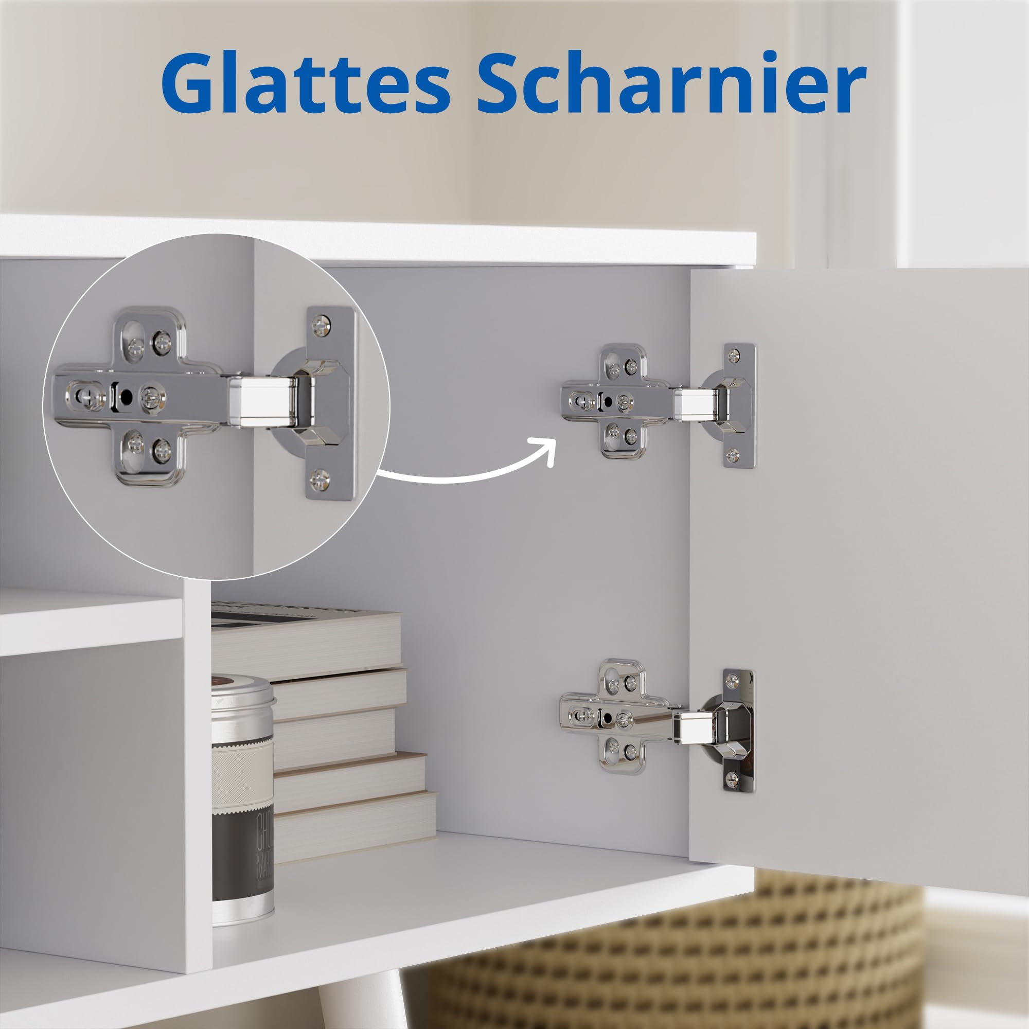 TV Schrank, Lowboard, mit 2 Türen, 135 cm lang, Fernsehtisch für bis zu 55 Zol,verstellbare Ablagen, Fernsehschrank für Wohnzimmer, Esszimmer, Schlafzimmer (Weiß, 135 cm)