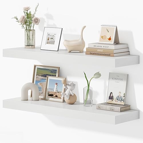 Miniatura 25 de Dreamland - Estantes flotantes de 32 pulgadas para pared, juego de 2 estantes flotantes largos de 9.3" de profundidad, estante grande de exhibición