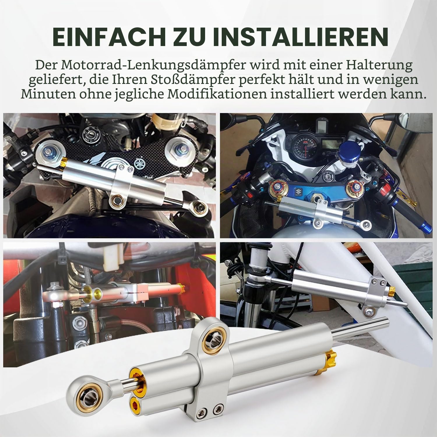 Lenkungsdämpfer Motorrad,CNC Aluminium Motorrad Lenkungsdämpfer Stabilisator Universal Einstellbar für E Scooter Fahrrad MT07 GSXR750 K4 ZX6R TL1000R