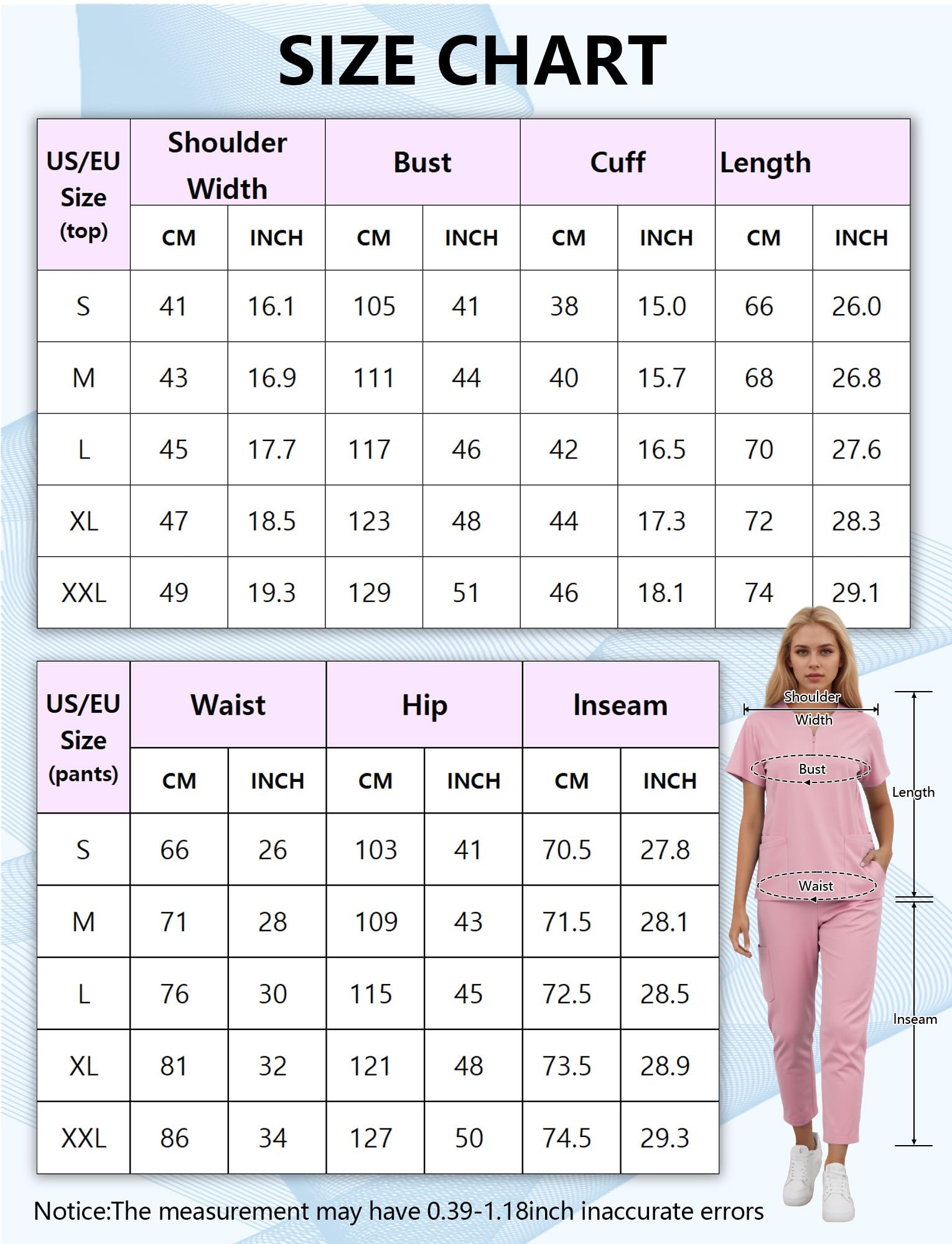 Unisex Scrub Set Slip-On Enfermera Túnica Zip Up Manga Corta Cuello de Pico Túnica Pantalones Trajes Uniformes Médicos con Parte Superior y Pantalones Ropa de Trabajo Hospital