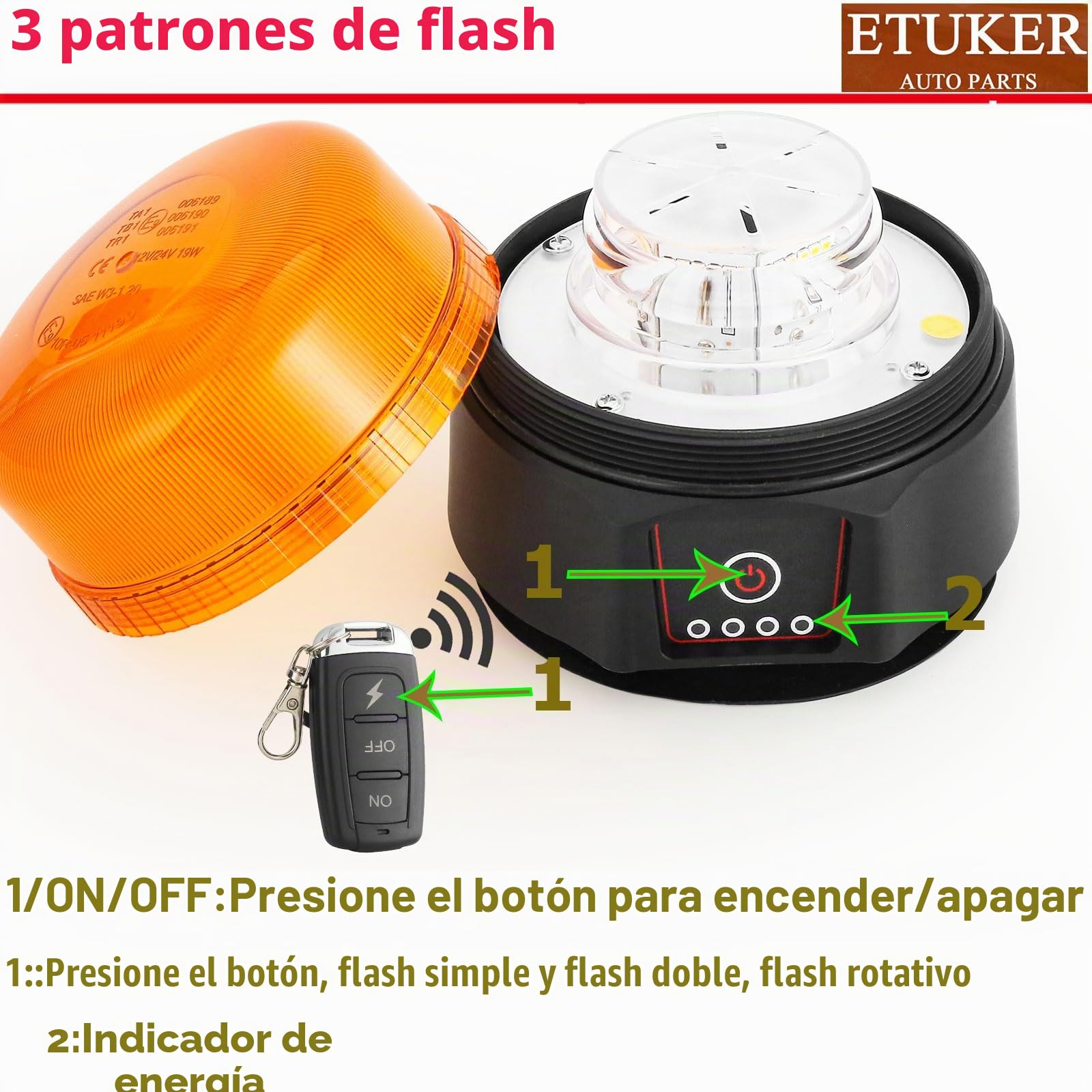 LED Piloto Estroboscópica Luz Rotativo Naranja Tractor con iman Inalámbrico Recargable Flashde Emergencia Homologadas