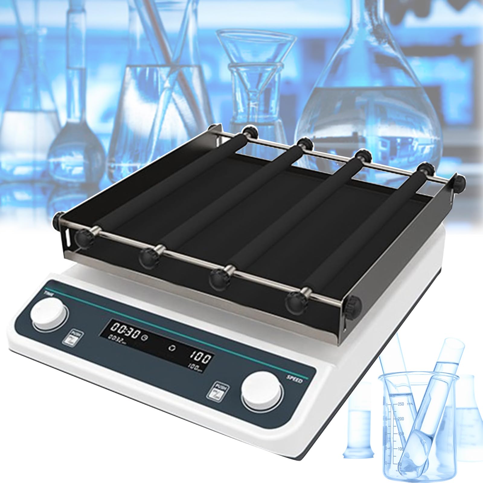 Digitaler Orbitalschüttler für Labore – mit Zeitschaltuhr, horizontaler Schüttler, 40–200 U/min (einstellbar), bürstenloser Gleichstrommotor, Schienendurchmesser: 20 mm, für Petrischalen/Kup