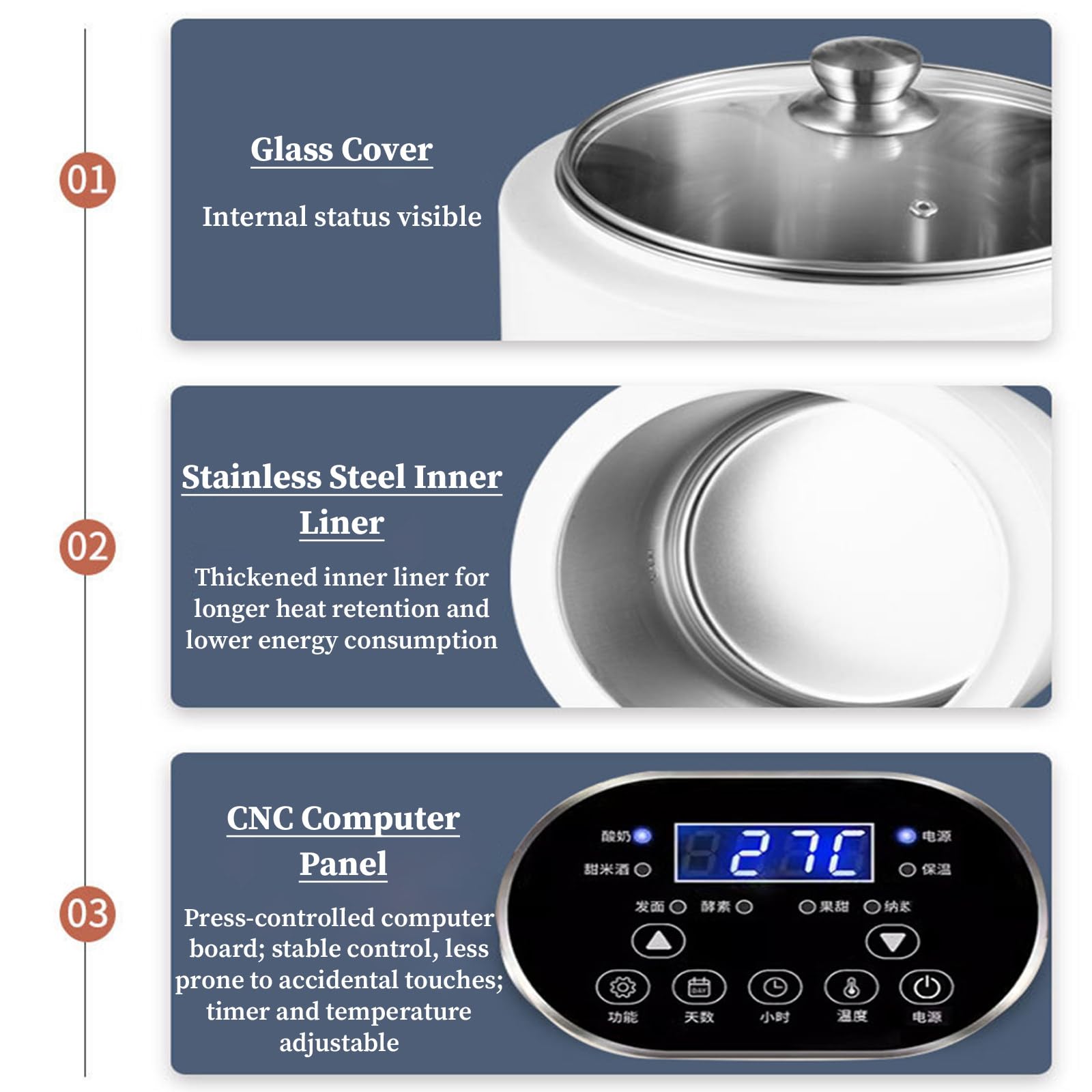Yogurt Maker commerciale 12L con controllo del tempo e della temperatura, pannello touch, per yogurt, pasta madre, macedonia e altro