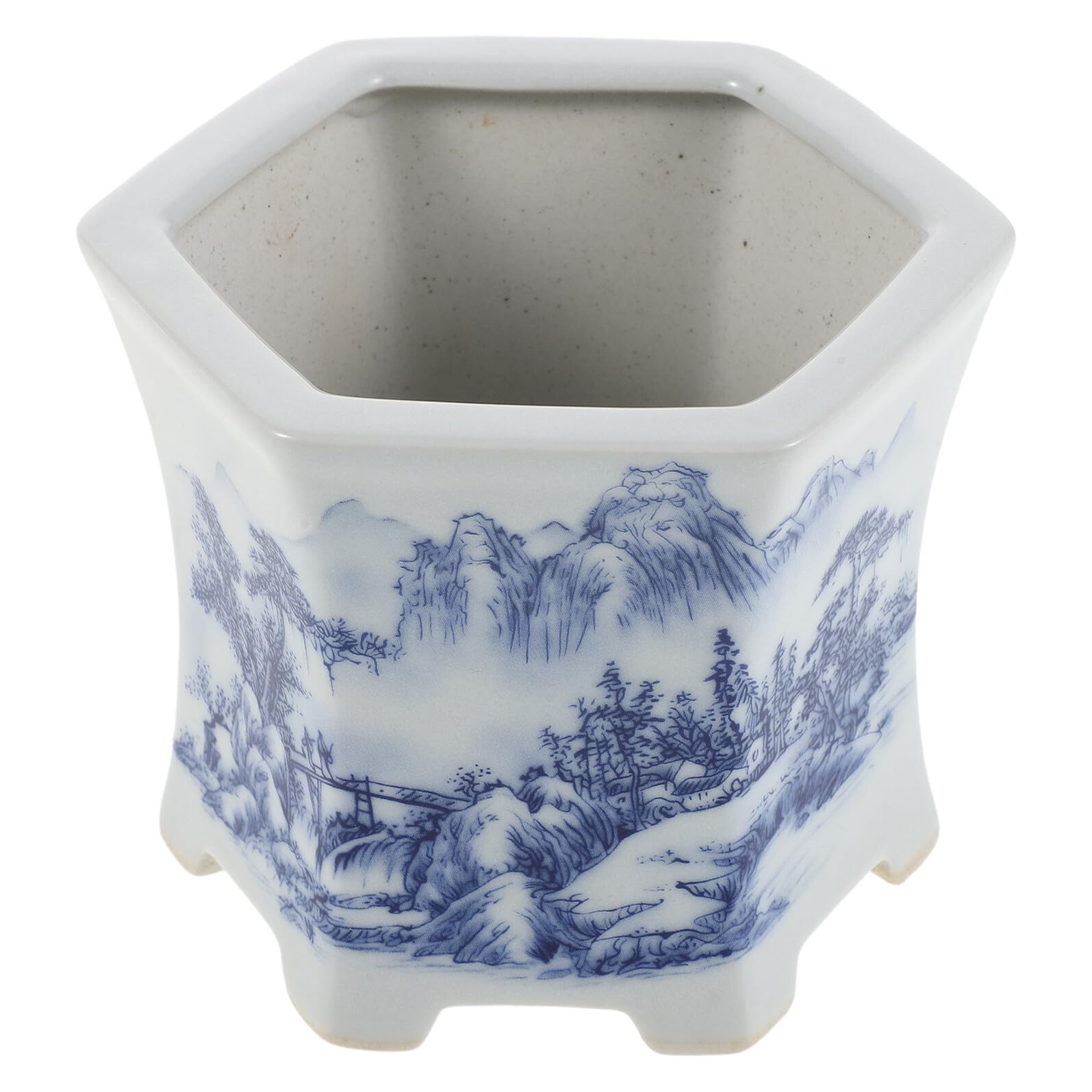 Pot de fleurs en porcelaine bleue et blanche 9,4 cm avec drainage pour succulente