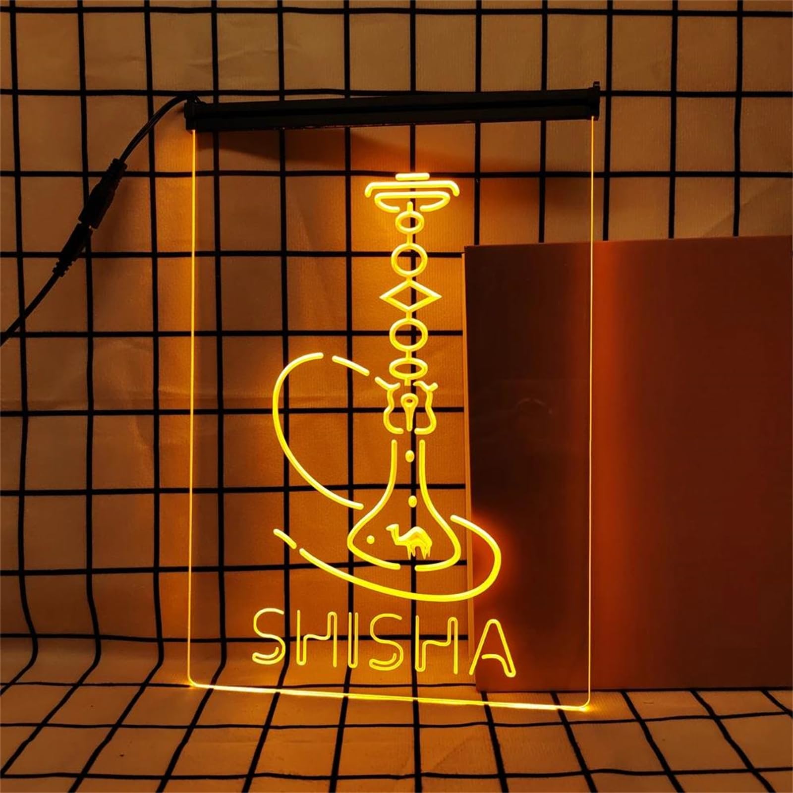 REWIS Shisha LED Neon Signs, USB Powerd Dimming Neon Lights, for Hookah Bar Wall Hanging Luminous Decor,Orange,30x40cm
