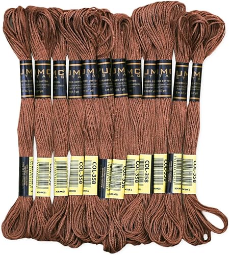 UMC STAG Paquete de 12 hilos de bordado de alta calidad, madejas de 100% algodón egipcio de alta calidad, hilo de bordado de punto de cruz, algodón