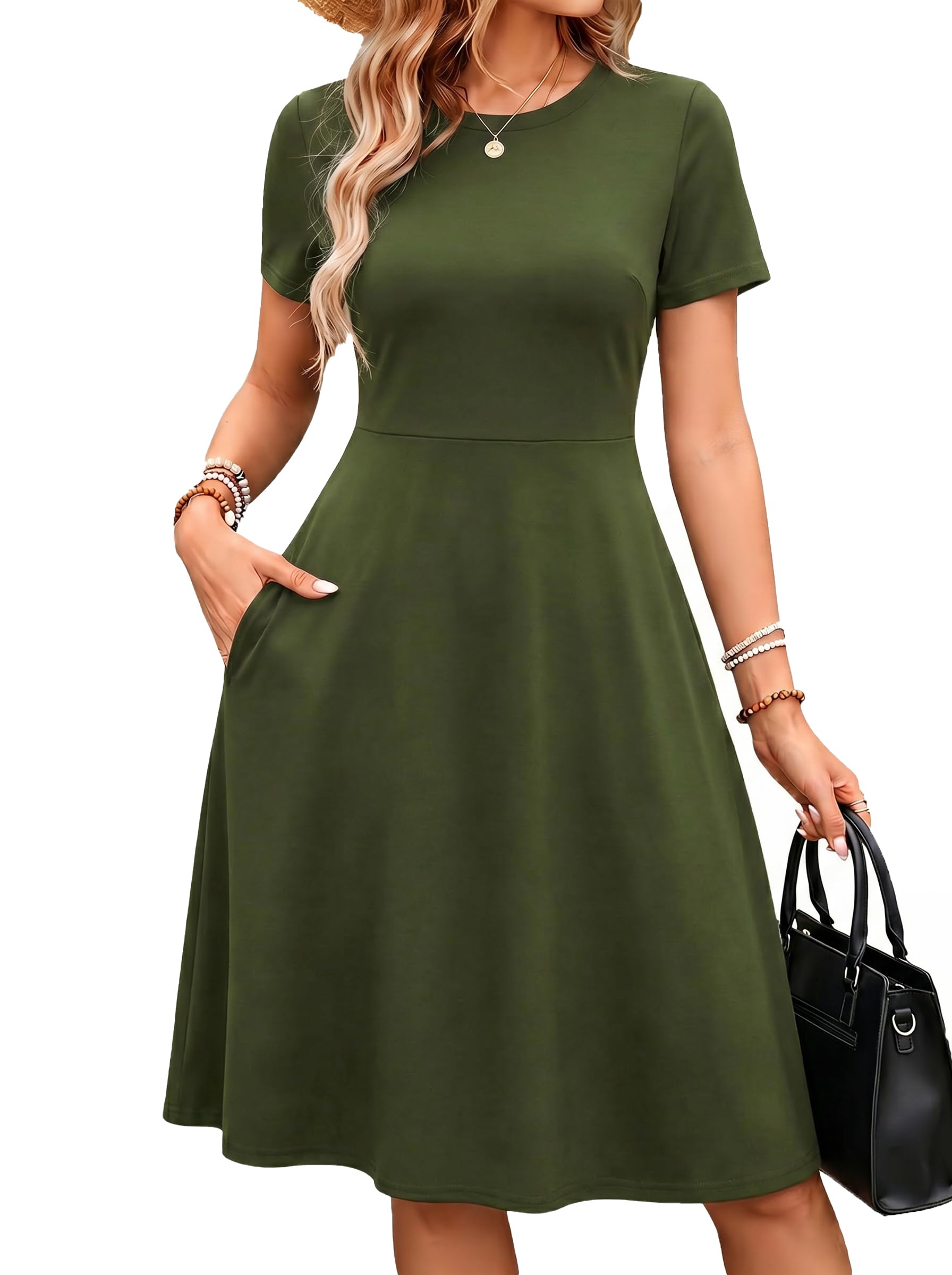 Women's 2026 Fit and Flare Dress Summer Casual Elegant Vintage Floral Printed Work Party A-line Dress with Pockets 162