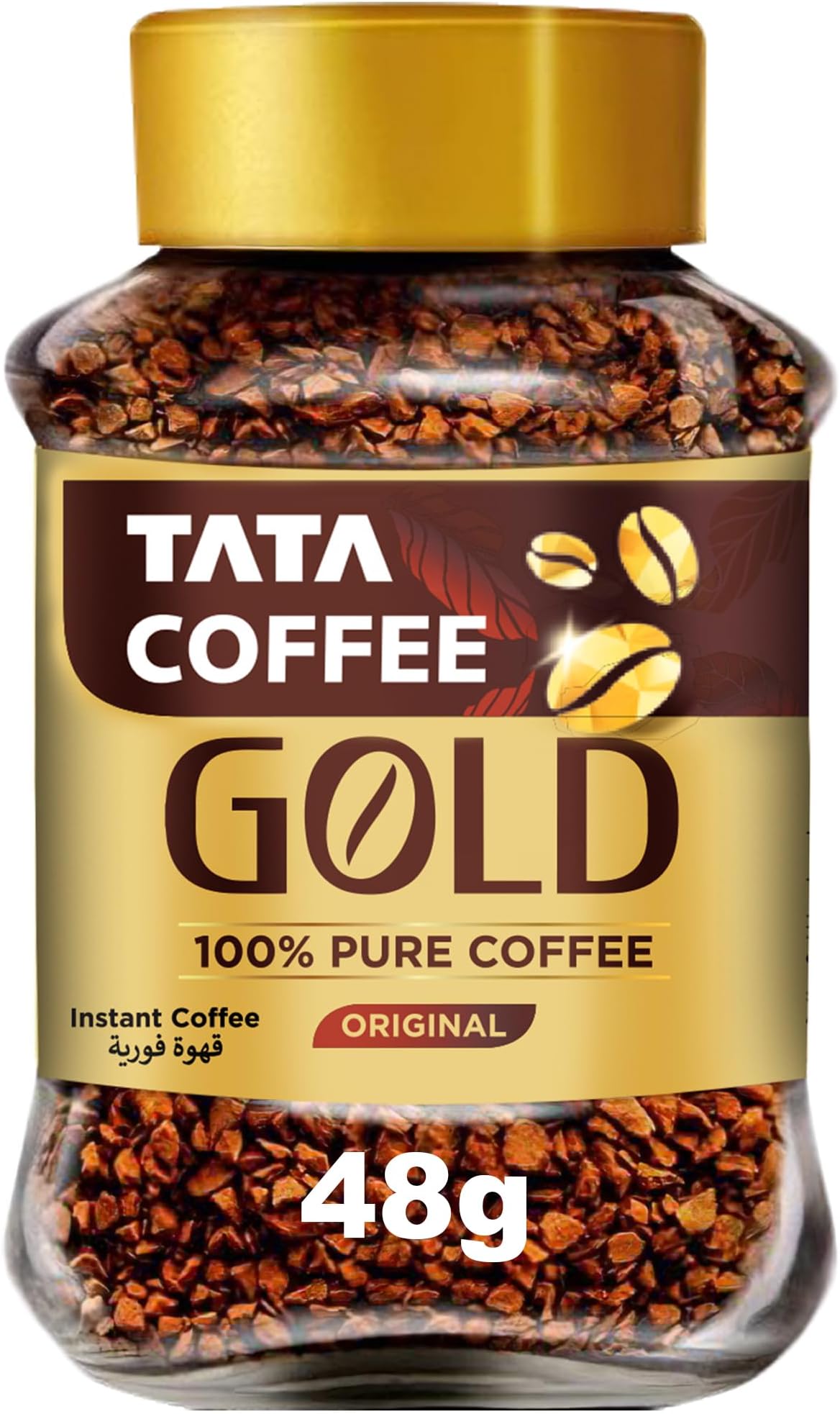 Tata Coffee Gold, 100% Pure Original Instant Coffee, 48g Jar | Crafted from specially sourced Robusta & Arabica Beans, Freeze-Dried, Rich Full Bodied Taste, Premium Instant Coffee