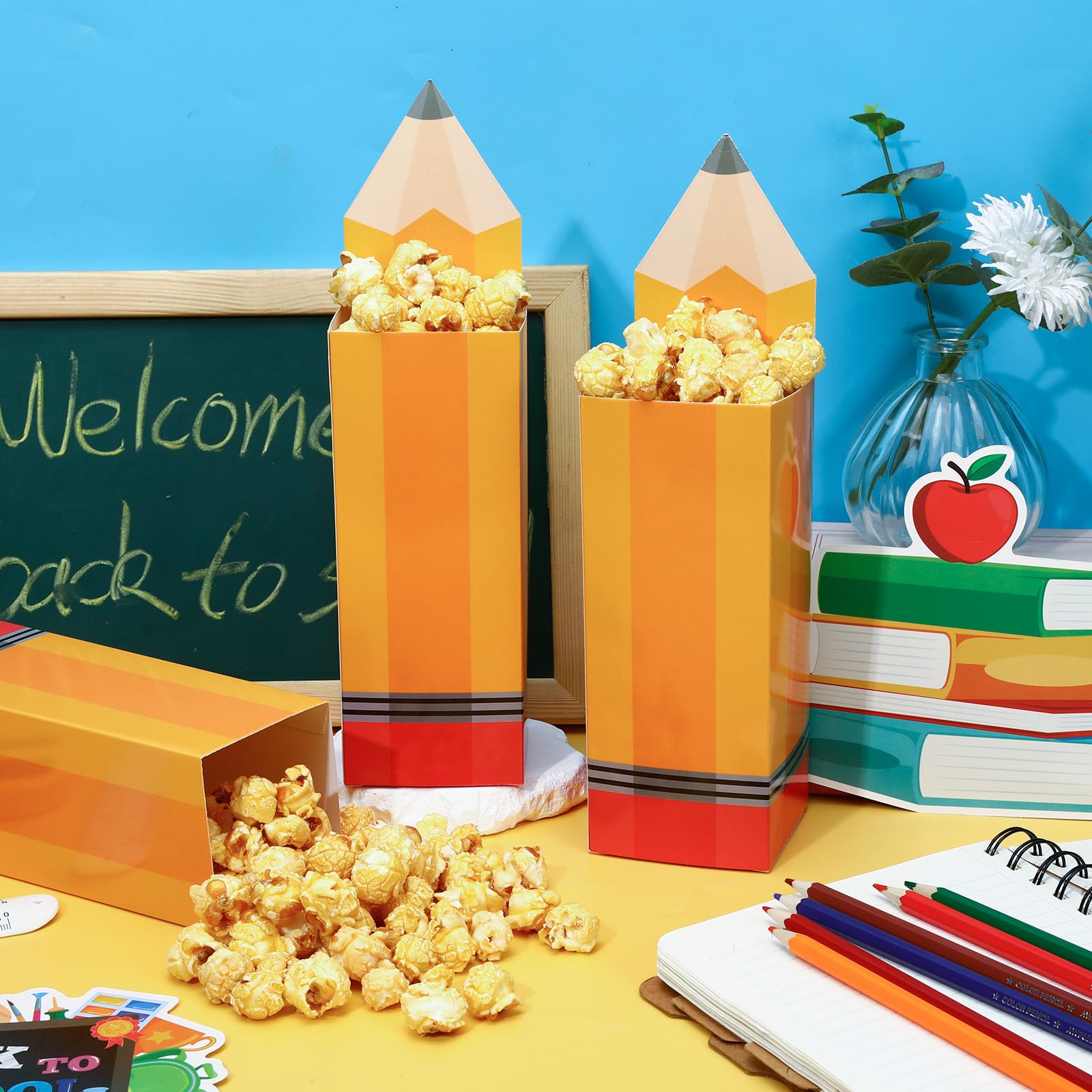 Snapklik.com : 36PCS Back To School Popcorn Boxes Yellow Pencil Treat ...