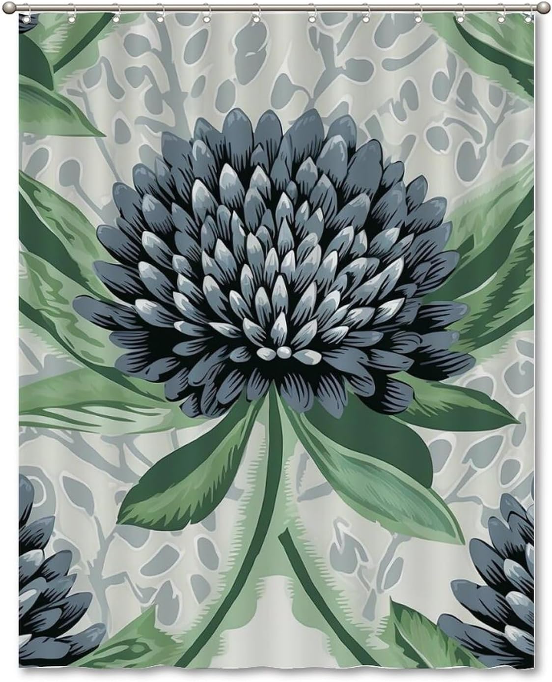 Chinoiserie Style Black and Green Shower Curtains for Bathroom 72x90in Asian Floral Shower Curtains Modern Shower CurtainPolyester Fabric Shower Curtain Set with Hooks