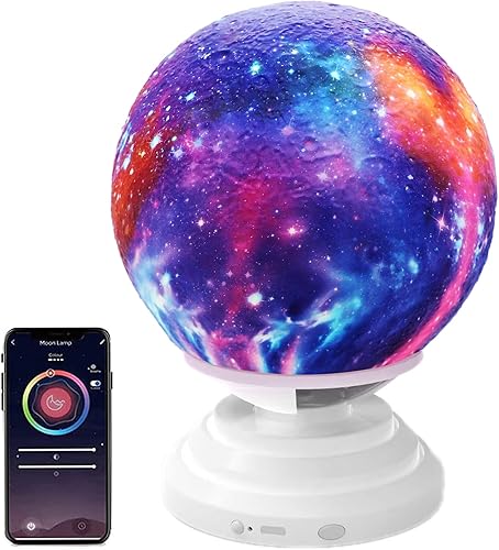 Lámpara de luna Galaxy Night Light para niños, 16 millones de colores con aplicación de teléfono, control remoto y táctil y recargable por USB y