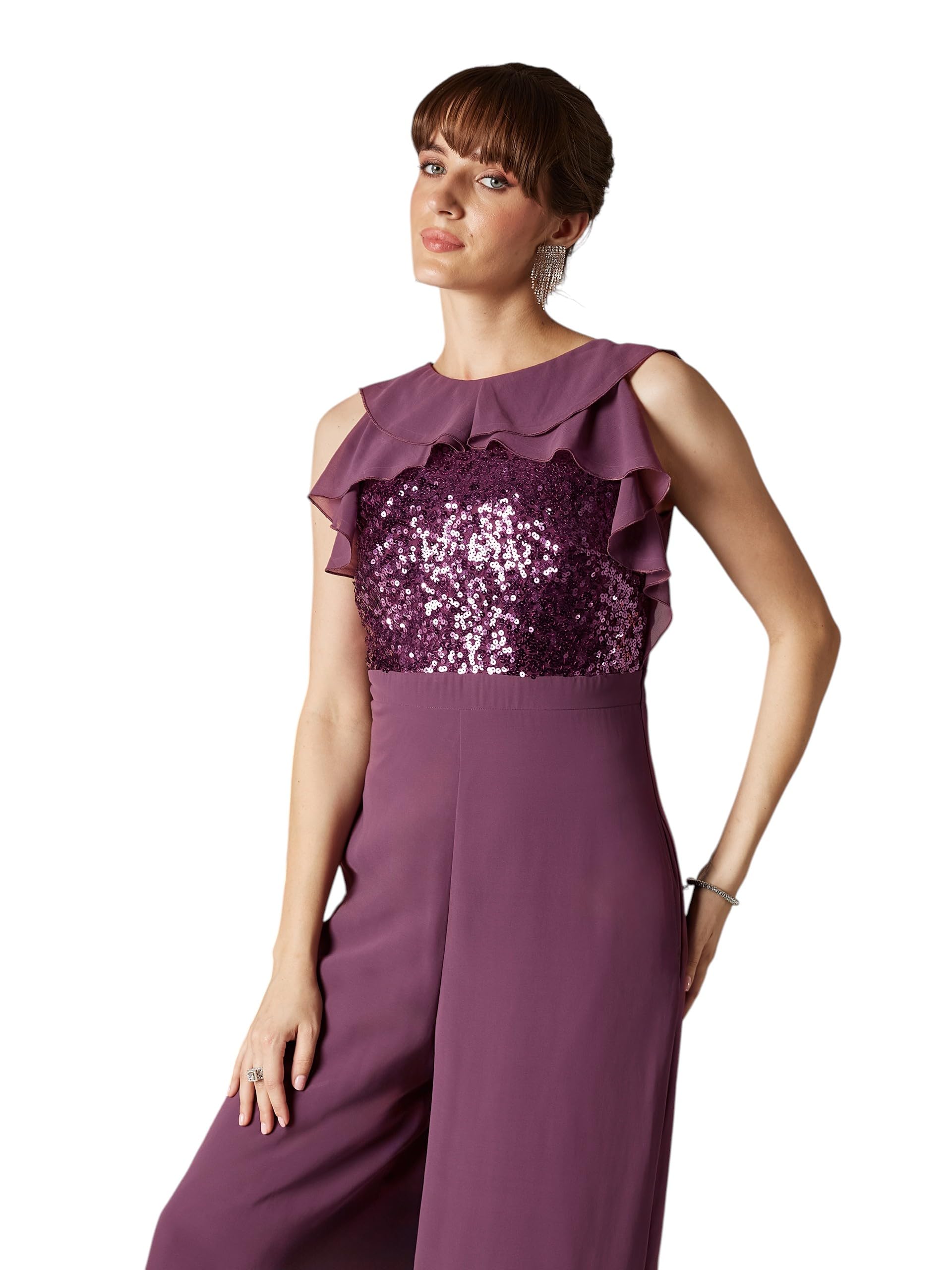 miss chase Women's Sleeveless Embellished Ruffle-Styled Regular-Length Jumpsuit-picture-39