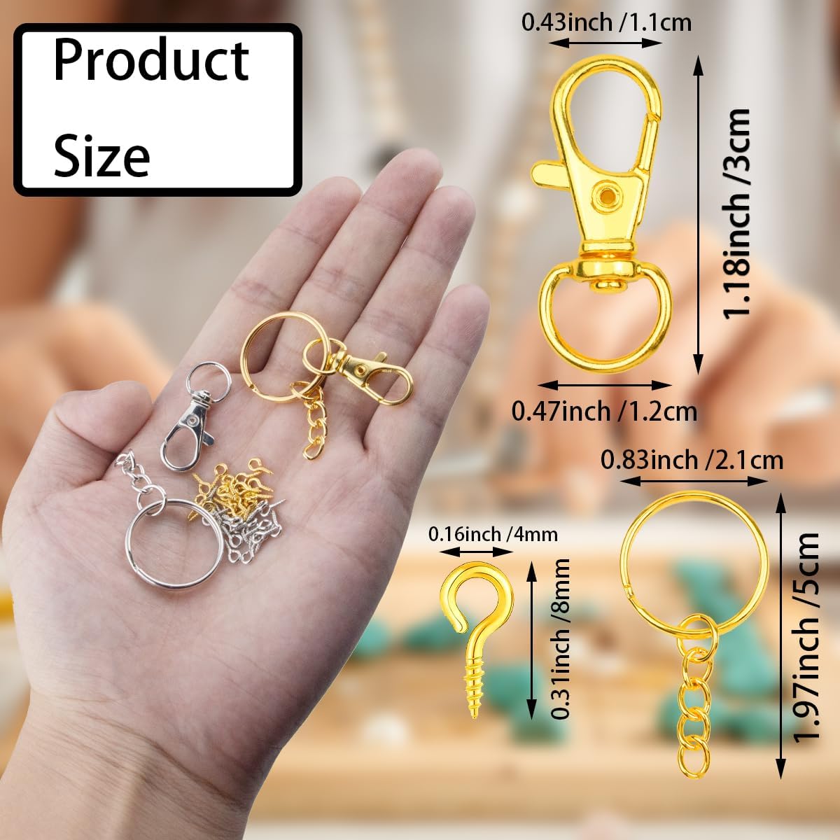 240 Pieces Lobster Claw Clasps Key Chain Rings Key Chain Set for Hanging Include 30 Swivel Snap Clasps 30 Keychain Rings with Open Jump Rings and 180 Screw Eye Pins (Gold) - Image 2