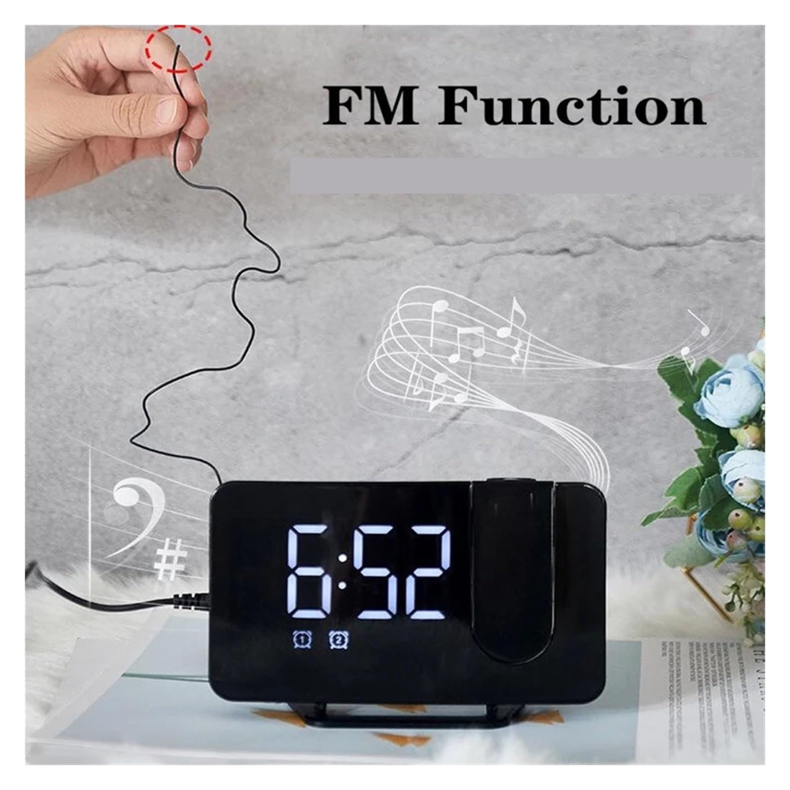 Reloj Proyector Radio FM LED Digital Reloj Despertador Inteligente Mesa De Reloj Relojes Electrónicos De Escritorio Despertador USB con Proyector De Tiempo De 180 ° Snooze(Green)