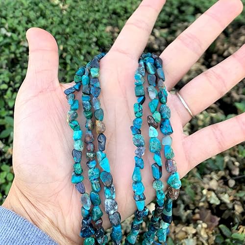 Miniatura 5 de 1 hebra de piedra preciosa curativa natural de crisocola turquesa de 0.197 a 0.315 pulgadas de forma libre, cuentas ovaladas de guijarro de 15