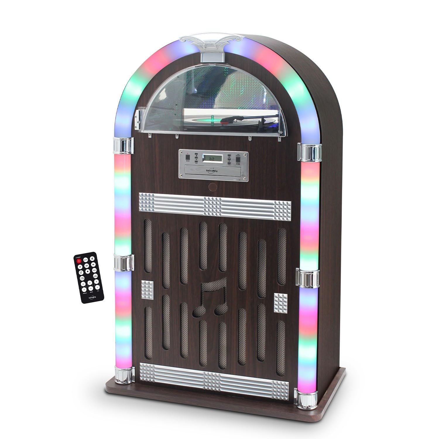 Chaîne Hifi Jukebox Retro 60W avec tourne disque vinyle Bluetooth, CD, FM + télécommande