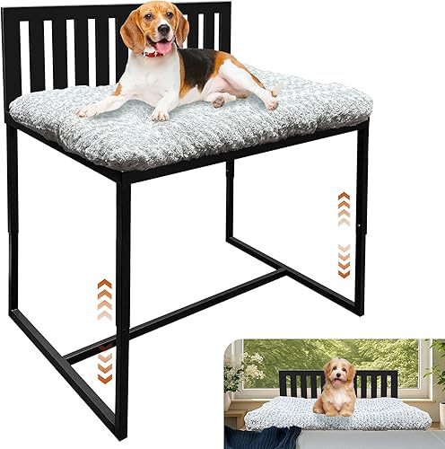 Beside - Cama para perro, literas para perros de altura ajustable, marco de cama de metal para perros con cojín, tamaño mediano