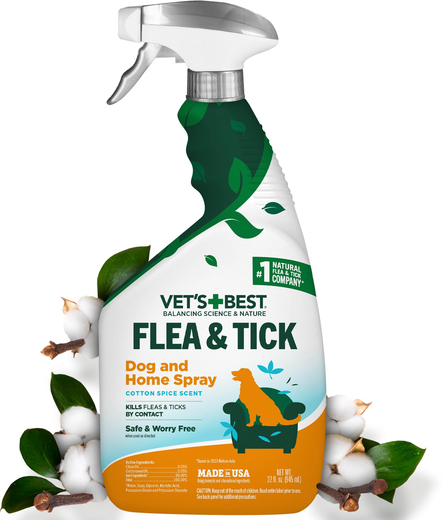 Vet’s Best Flea & Tick Home Spray for Dogs – Cotton Spice Scent Dog Flea & Tick Aid – Made in The USA – Flea & Tick Home Spray – Flea Protection for Dogs – 32 oz