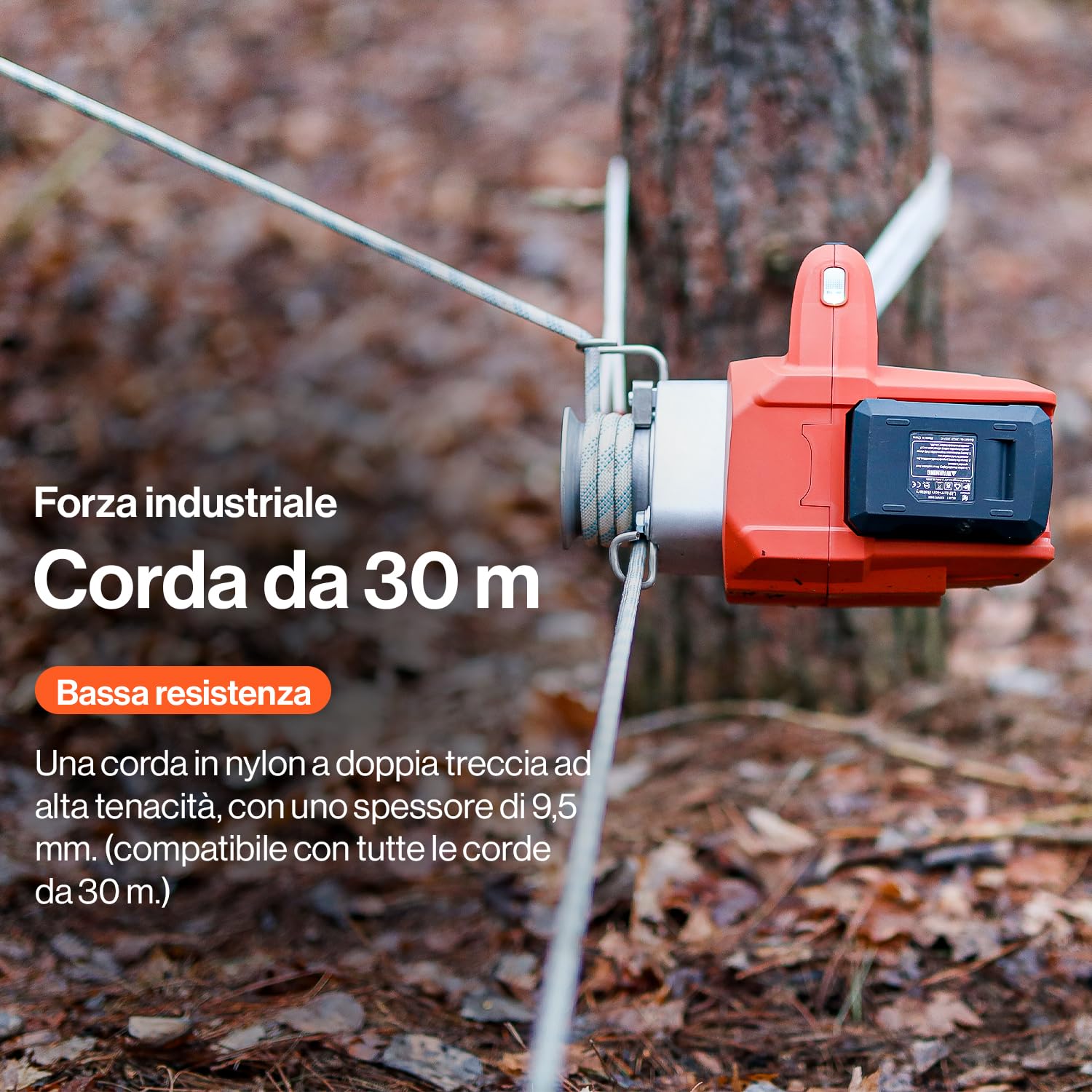 SuperHandy Argano elettrico portatile Motore senza spazzole alimentato a batteria agli ioni di litio 454kg-908kg di forza di trazione massima per la silvicoltura(corda a basso allungamento inclusa)