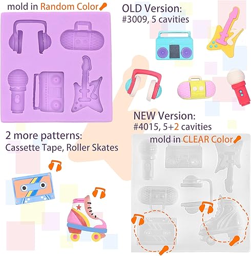 Miniatura 2 de Bandeja de silicona para fondant de discoteca de los años 80, micrófono, radio y bajo para decoración de pasteles, decoración de cupcakes,