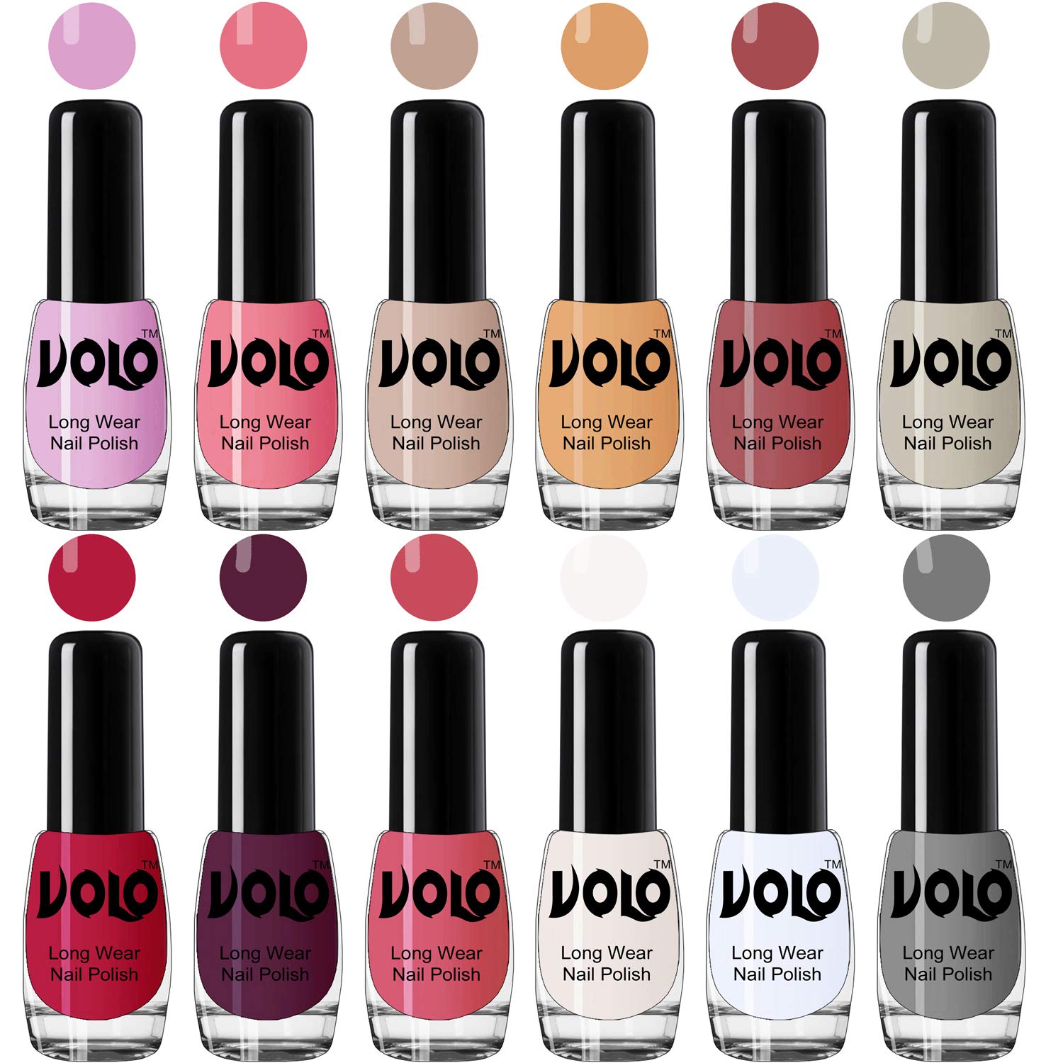 Volo Best Affordable Gloss Nail Polish Combo 12 Pcs Full Year Collection(Purple, Pink, Nude, Nude, Tan, Nude, Corals, Wine, Pink, White, Top Coat, Grey) 60 ML-image-7