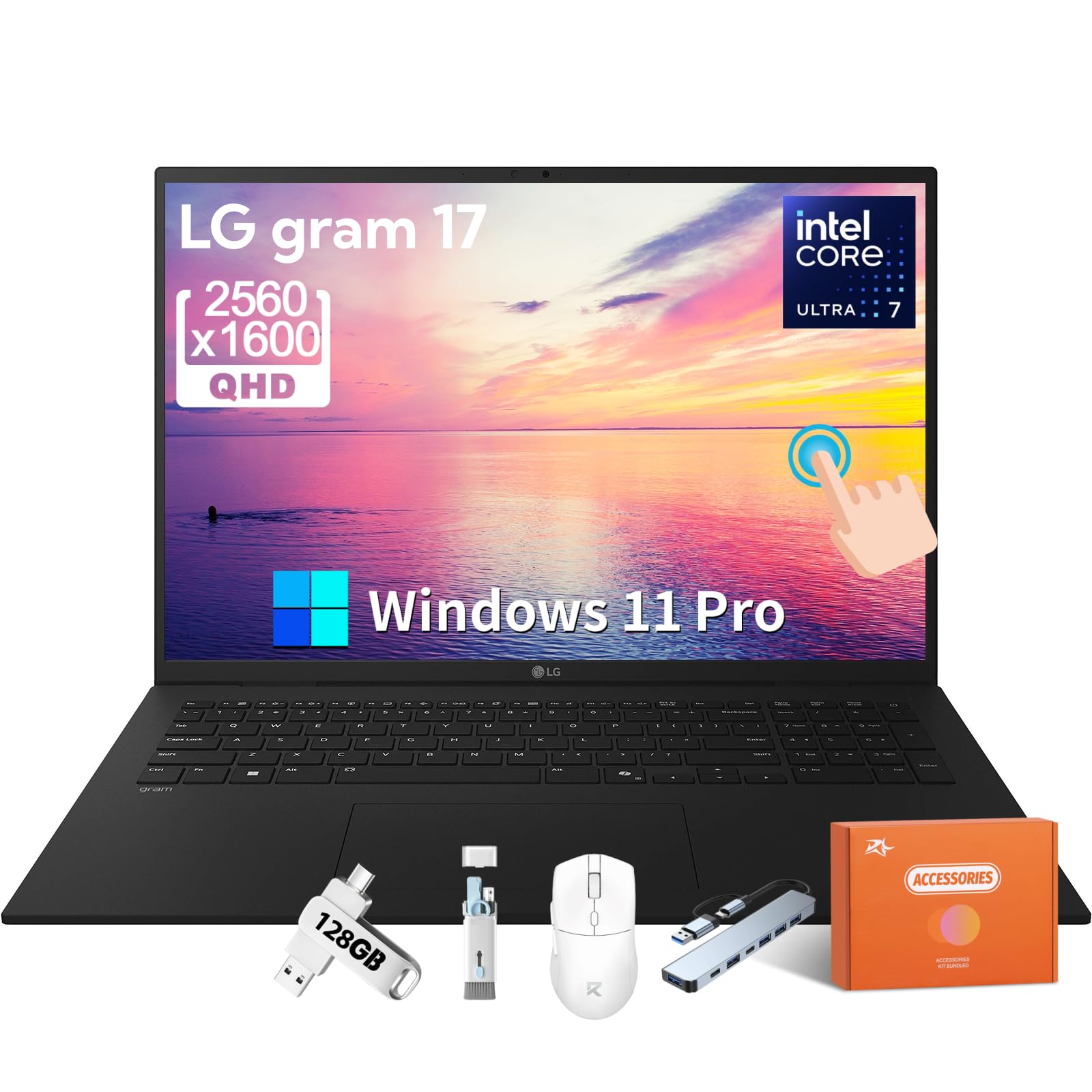 Gram 17 Touchscreen Laptop Copilot + PC 2025, Intel Core Ultra 7 Series 2 258V, 17" WQXGA Display, 32 GB LPDDR5X RAM, 2 TB SSD, Intel Arc Graphics, Wi-Fi 7, Backlit Keyboard, Windows 11 Pro