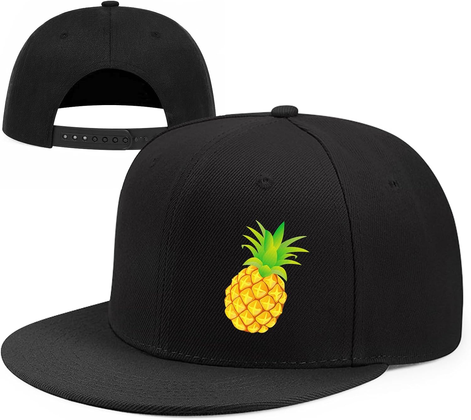 Pineapple Hat Flat Bill Baseball Hats for Men Fashion Black Baseball Cap for Women Adjustable Flat Brim Trucker Hat