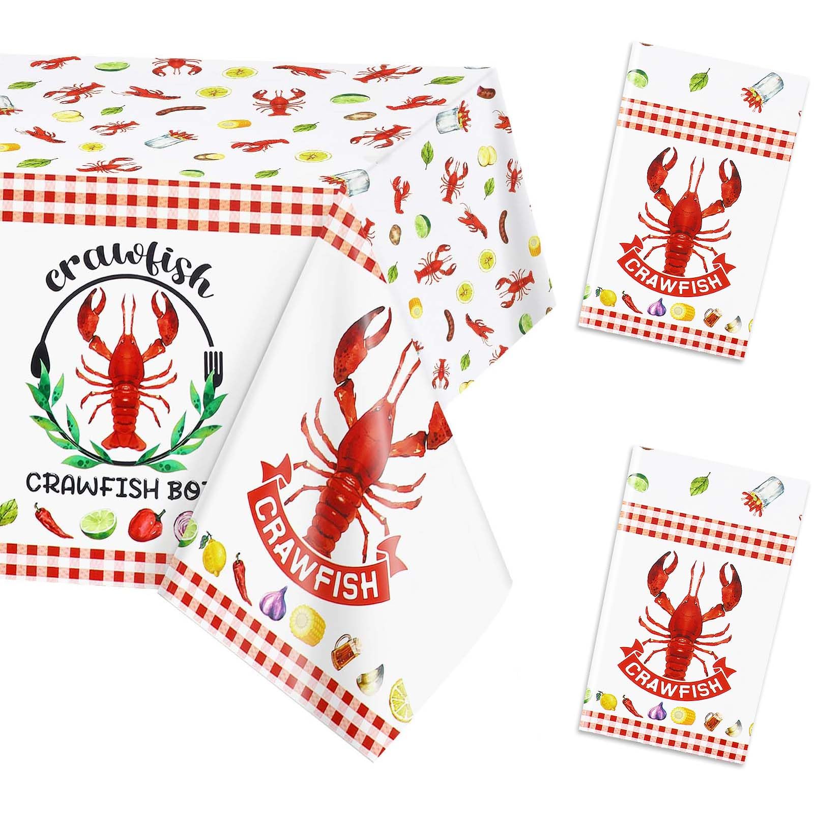 PHOGARY Crawfish Boil Party Supplies Lobster Tablecloth, Red Lobsters Plastic Table Cover for Crawfish Birthday, Seafood Boil Party Decorations,