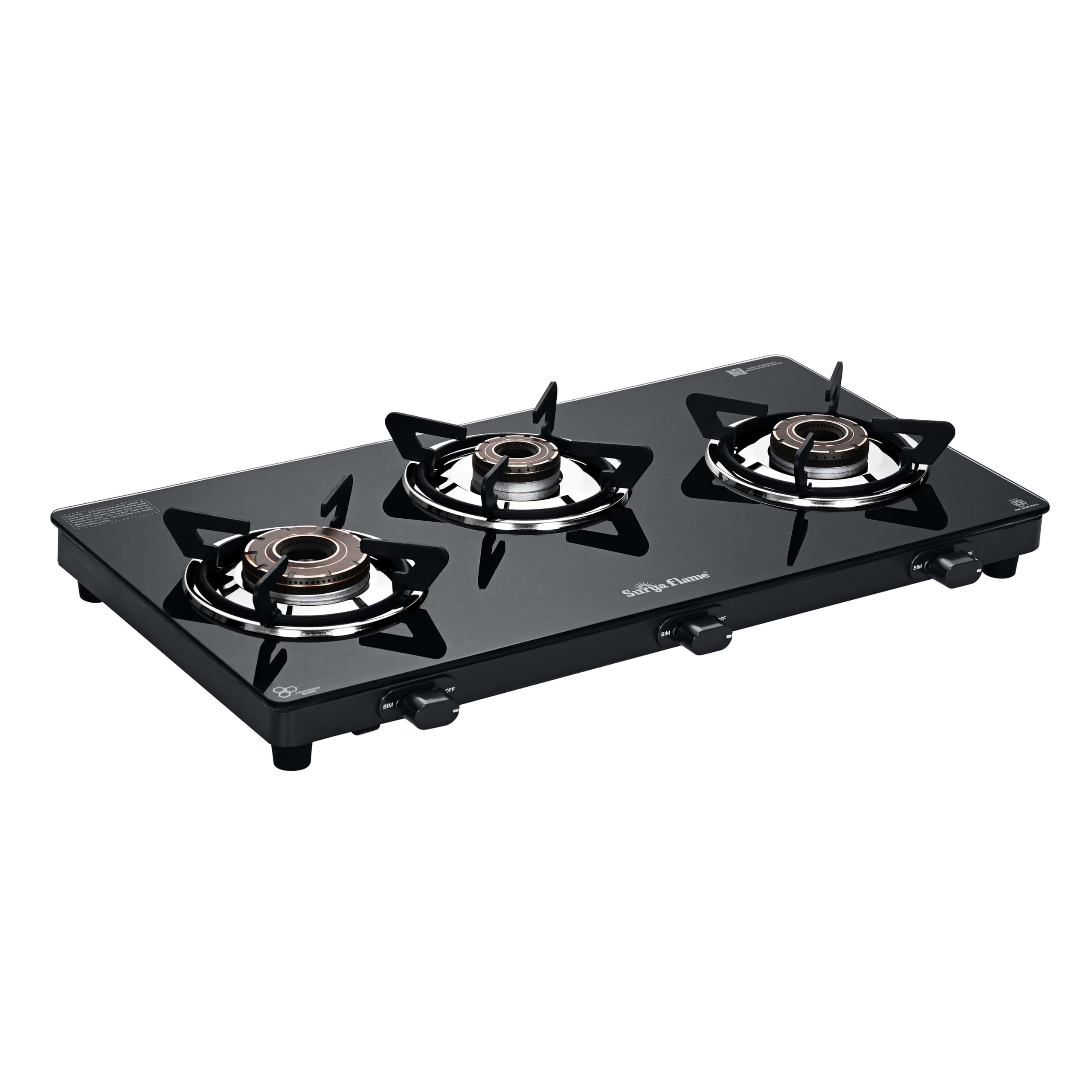 Surya Flame Creta Pro LPG 3 Burner Gas Stove | Experia Burners, Jumbo Burner, HR Coated Heavy Pan Support | Toughened Glass Top | Brass Revolving Nozzle | 69%+ Efficiency | 5 Year Warranty-image-36