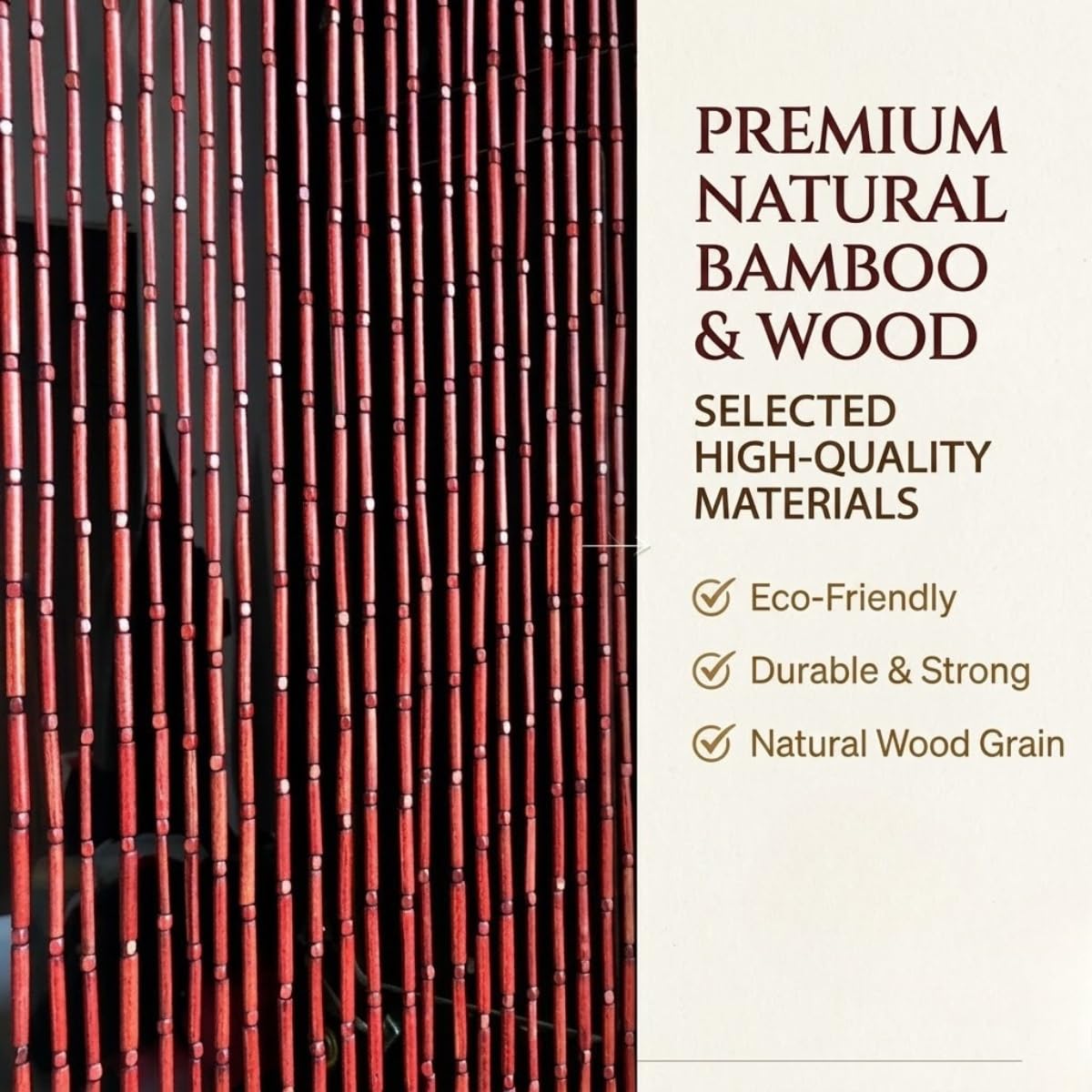 Rideau de Perles en Bois Durable Porte en Perles de Bambou Rétro Fabrication À La Main Séparation Décorative Comme Moustiquaire Pour Appartement Cuisine Salon(Original Wood,80x180cm)