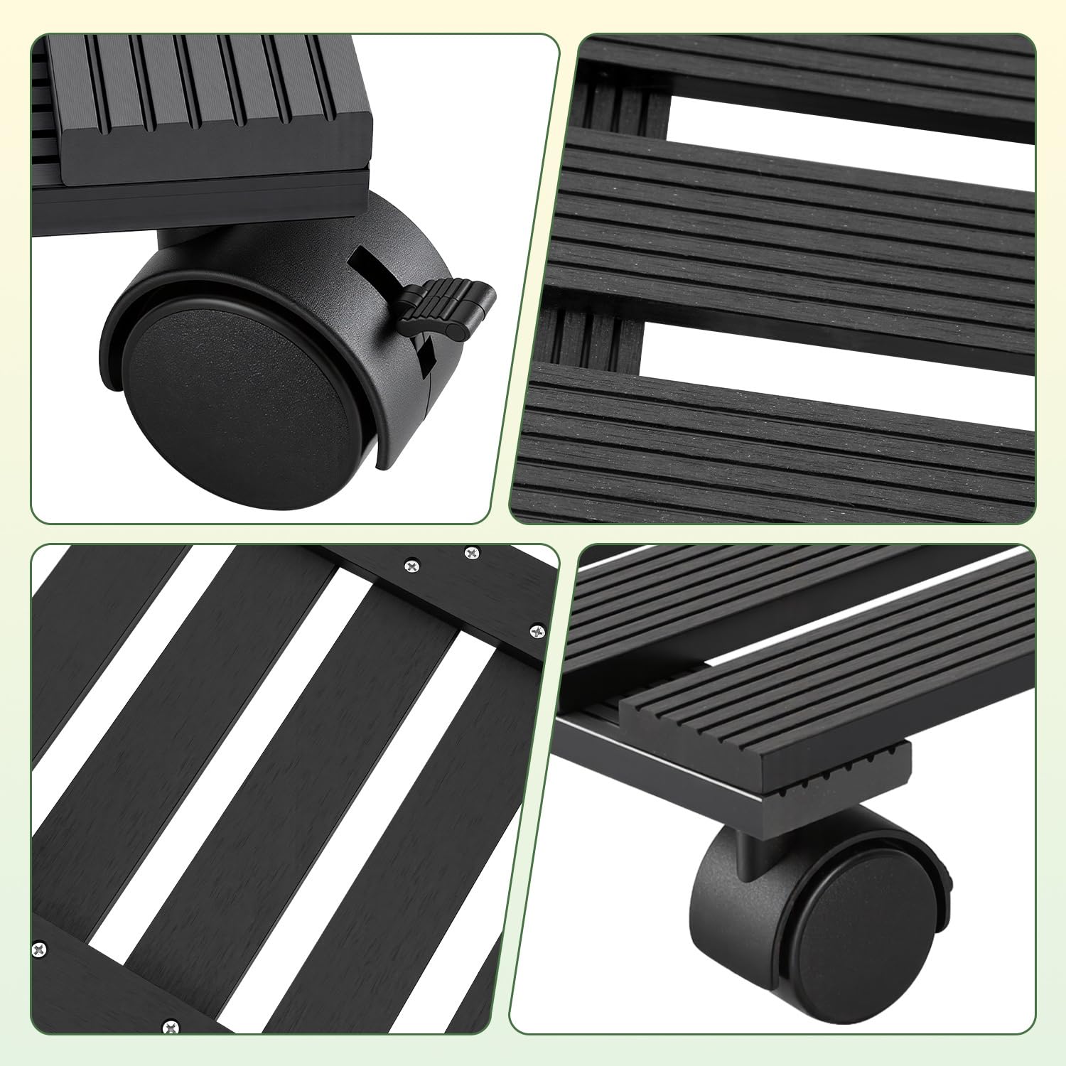 Ikodm 2 ruedas para plantas WPC rectangulares, 30 x 30 cm, con ruedas, capacidad de carga de 80 kg, para interiores y exteriores, tabla de ruedas para plantas, maceta (antracita)