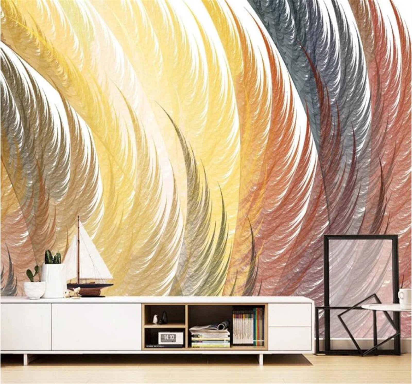 Abstract Hand Drawn Colourful Feathers Decorative 3D Wallpaper Easy Install Feature Office Living Room Sofa Bedroom TV Background Wall Decoration-350cm×256cm