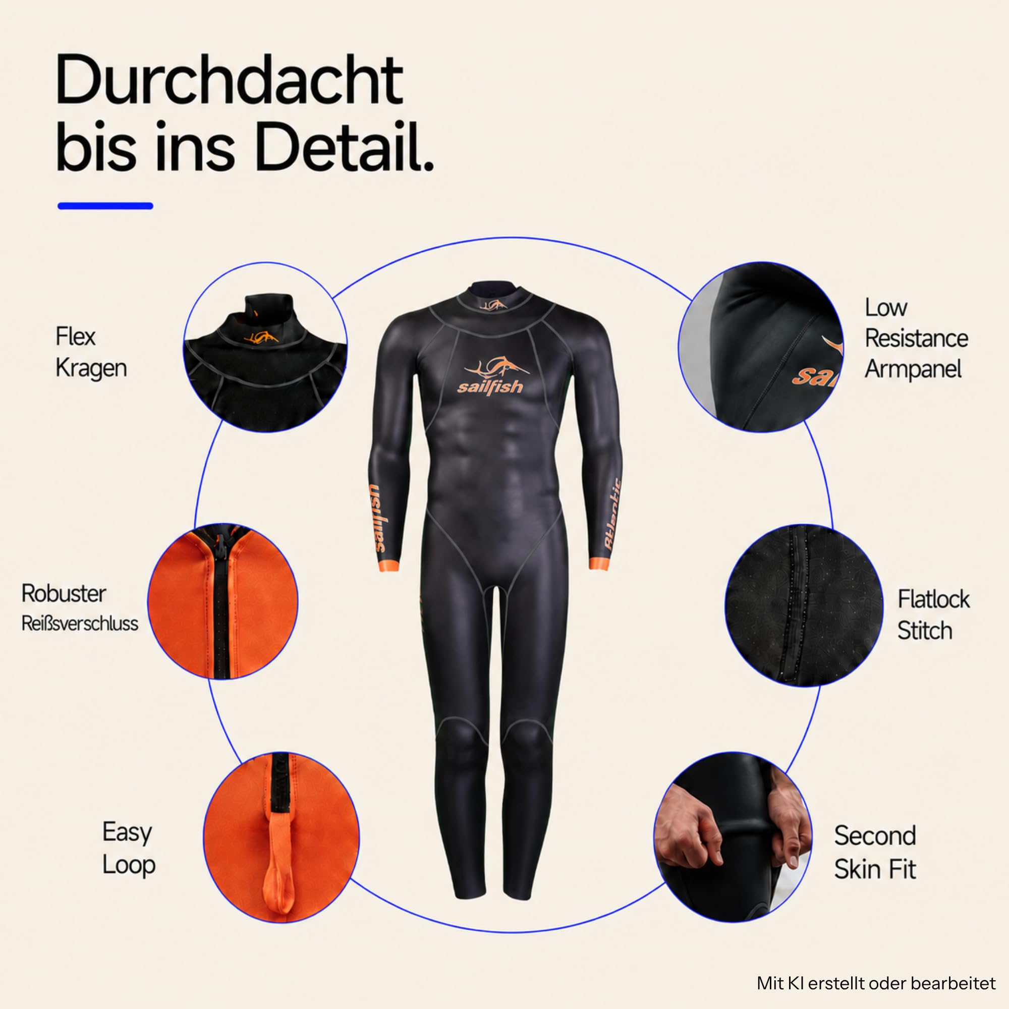 sailfish® Neoprenanzug Herren Atlantic 2 | Triathlon Anzug mit optimierter Wasserlage & hydrodynamischer Passform | 1,5–5mm Wetsuit für Training & Wettkampf | Wärmeisolierender Schwimmanzug für