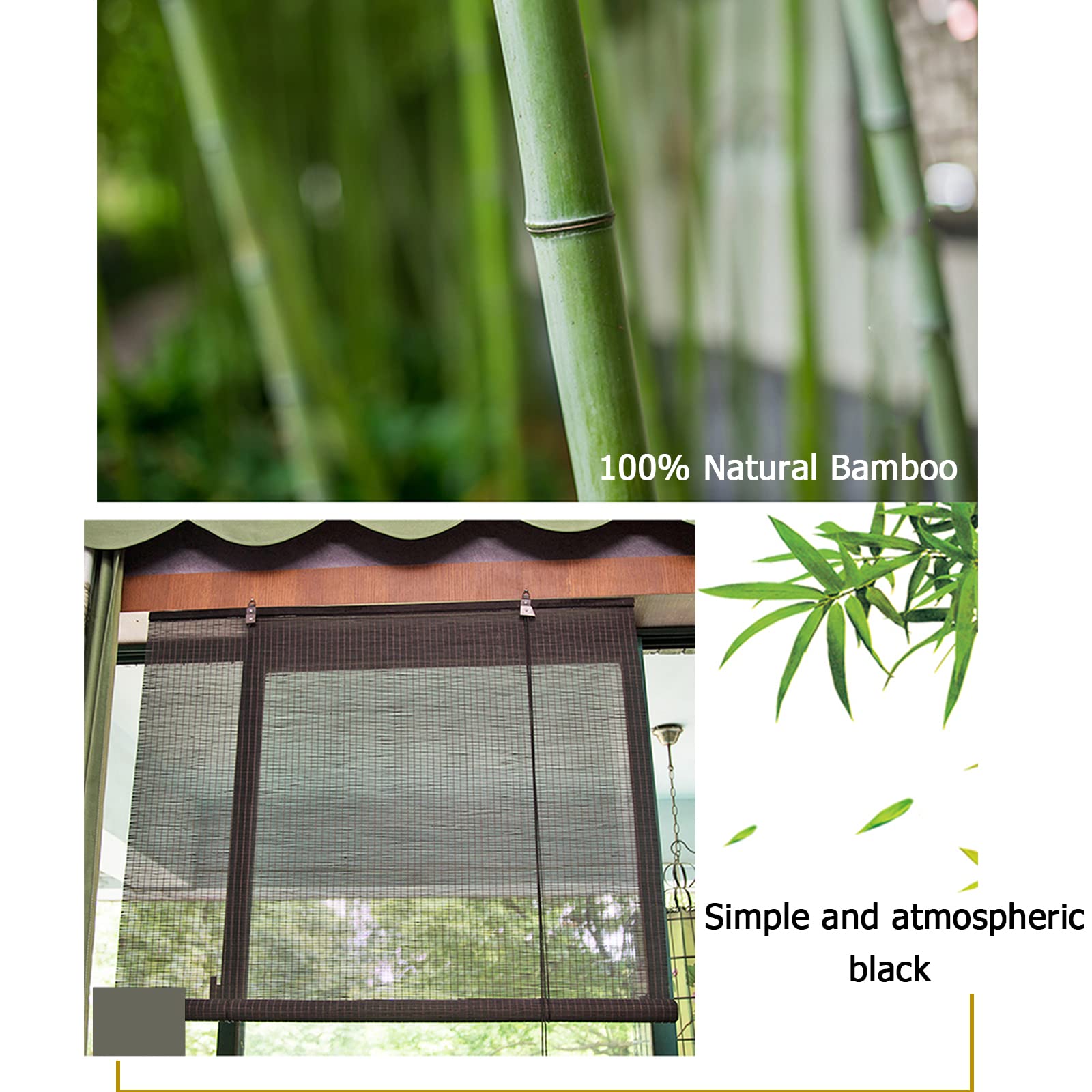 Amazon.de: kufu01 Schne Schwarze Bambus Rollo Heben jalousette,sichtschutz  Rollo fr Indoor Outdoor,60% Lichtfilter Rolllden Atmungsaktiver  Bambusrollo,Anpassbar Raffrollo (W90xH180cm)