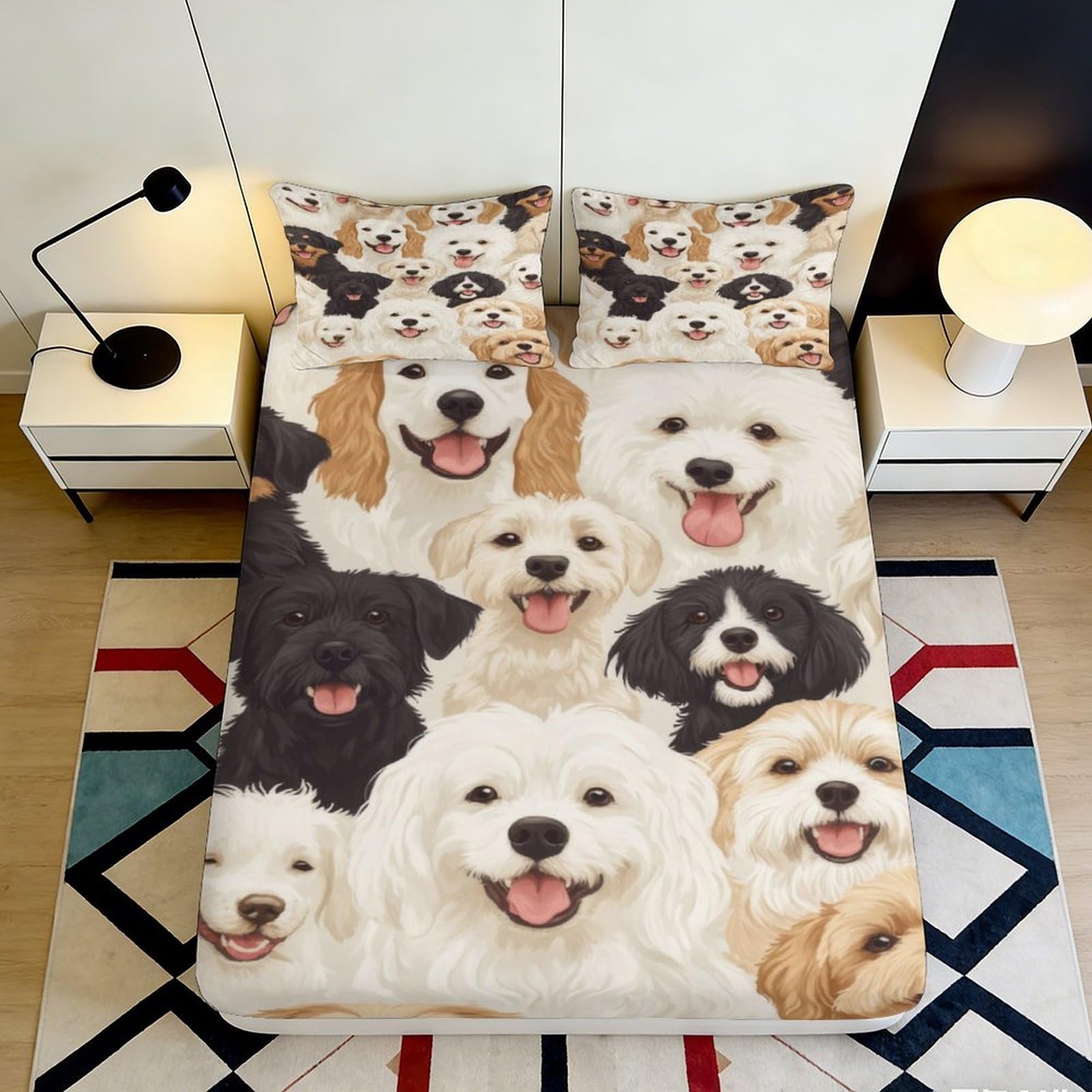 3D Printed dog pattern Fitted Sheet, soft touch Microfiber, wrinkle resistant, home decor, Bed Sheet for apartment bedding, guest room, easy to remove, 110x200cm 90x200x25cm