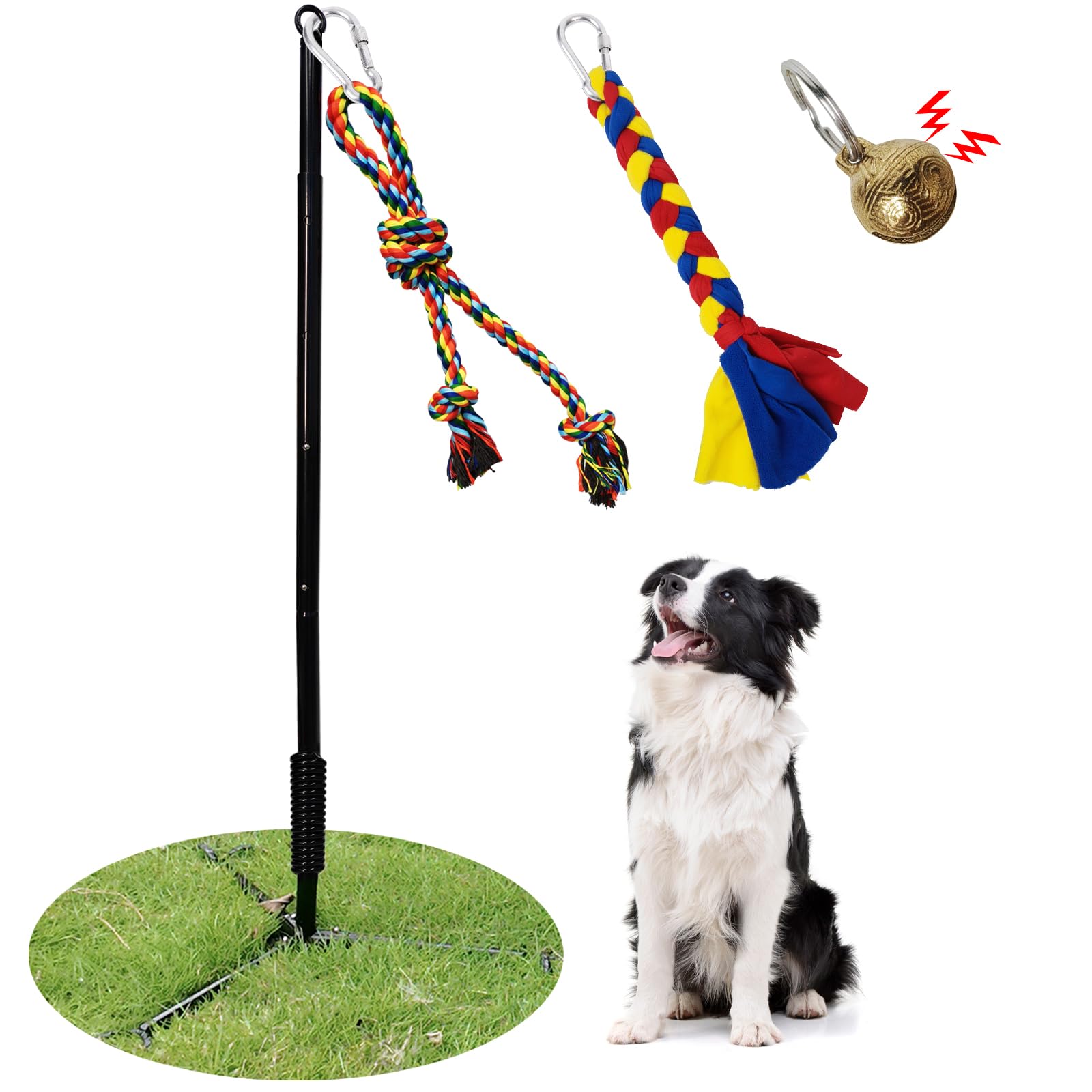 Tether Tug - Giocattolo interattivo per cani, gioco interattivo per cani di taglia grande, media e piccola, con 2 corde e campanella, per giocare da solo